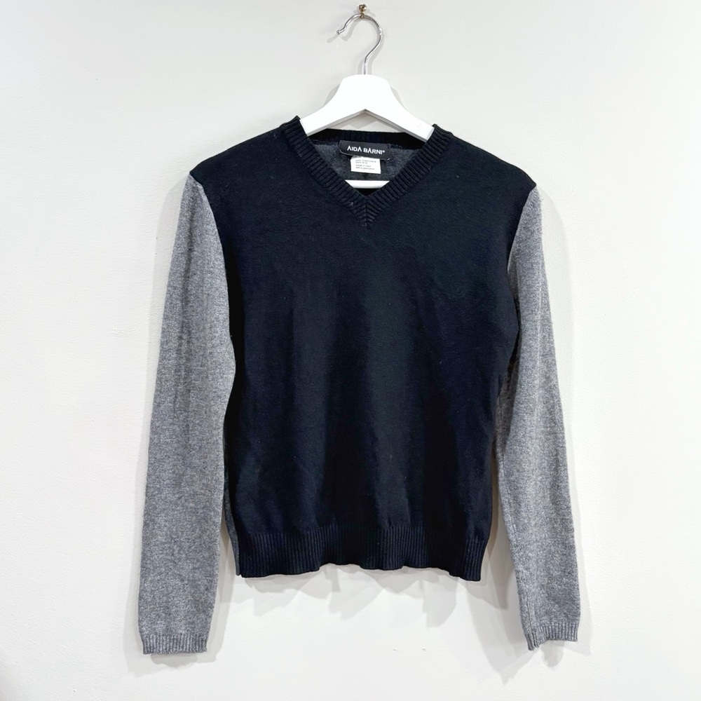 Aida Barni Luxury Women’s Sweater Medium Black Gray Cashmere Silk Italy V-Neck